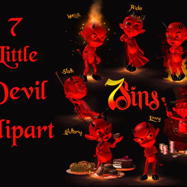 7 Cute Little Devils, Devil clipart