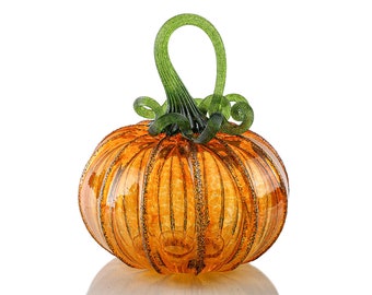 Quintessential - MINI Light Up Pumpkin - 12 Point Mold | Handblown Glass Pumpkin | Night Light | Pumpkin Decor | Halloween | Fall Gift