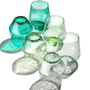 MINT Set of 6 - Sparkling HANDBLOWN Stemless Glassware | Hammered Glass | Wine Glass | Cocktail Glass | Drinkware | Barware | Wedding