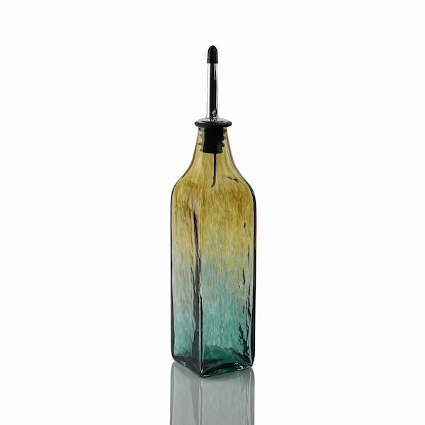 Hand Blown Glass Olive Oil Dispenser, Soap Dispenser, Olive Oil Bottle, Vinegar Bottle - Manzanilla & Deep Pine