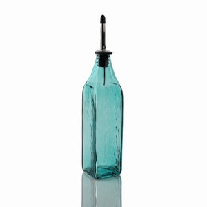 Hand Blown Glass Olive Oil Dispenser, Soap Dispenser, Olive Oil Bottle, Vinegar Bottle - Sea Green