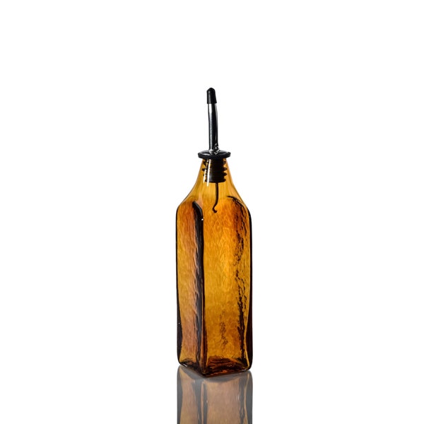 Hand Blown Glass Olive Oil Dispenser, Soap Dispenser, Olive Oil Bottle, Vinegar Bottle - Amber