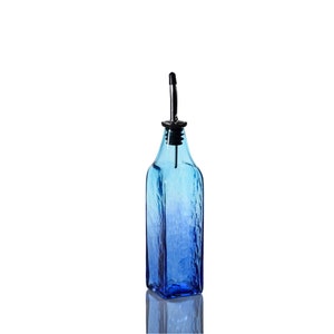 Hand Blown Glass Olive Oil Dispenser, Soap Dispenser, Olive Oil Bottle, Vinegar Bottle Aqua & Blueberry image 1