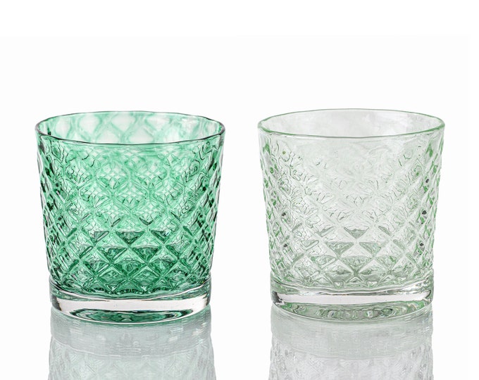 Spearmint & Wintergreen Mindala Glass Set - Hand Blown Glass - Glassware - Drinkware - Cocktail Glass - Retro Modern Decor