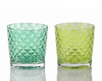 Spearmint & Lime Mindala Glass Set - Hand Blown Glass - Glassware - Drinkware - Cocktail Glass - Retro Modern Decor