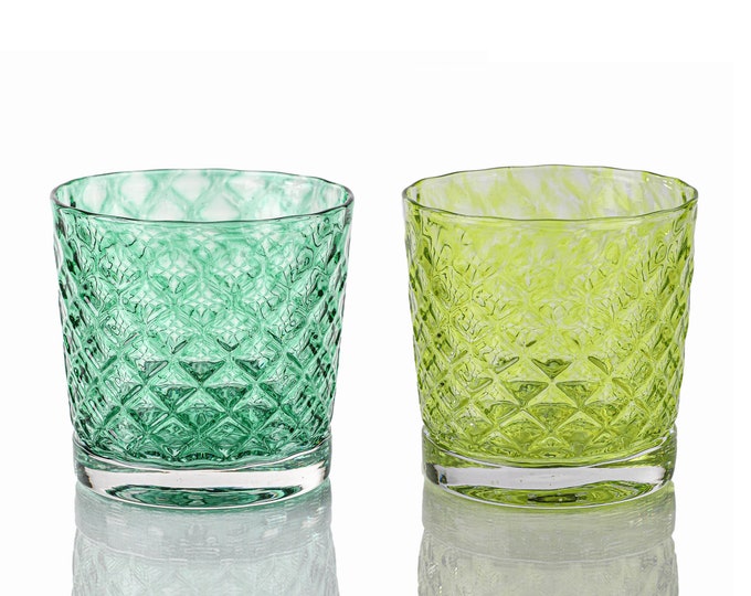 Spearmint & Lime Mindala Glass Set - Hand Blown Glass - Glassware - Drinkware - Cocktail Glass - Retro Modern Decor