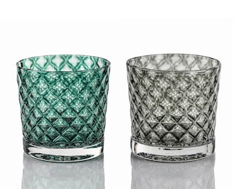Deep Pine & Tonic Mindala Glass Set - Hand Blown Glass - Glassware - Drinkware - Cocktail Glass - Retro Modern Decor