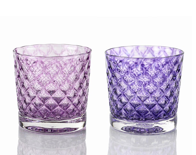 Lavender & Grape Mindala Glass Set - Hand Blown Glass - Glassware - Drinkware - Cocktail Glass - Retro Modern Decor