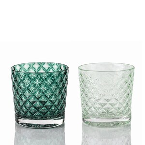 Deep Pine & Wintergreen Mindala Glass Set - Hand Blown Glass - Glassware - Drinkware - Cocktail Glass - Retro Modern Decor