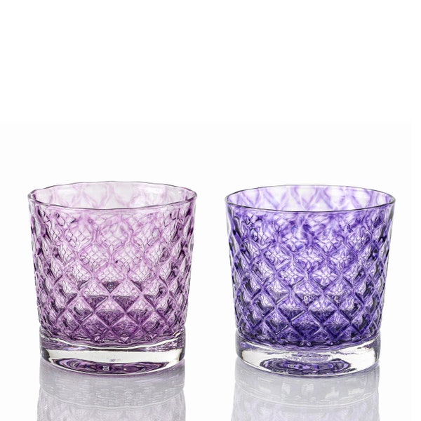 Lavender & Grape Mindala Glass Set - Hand Blown Glass - Glassware - Drinkware - Cocktail Glass - Retro Modern Decor