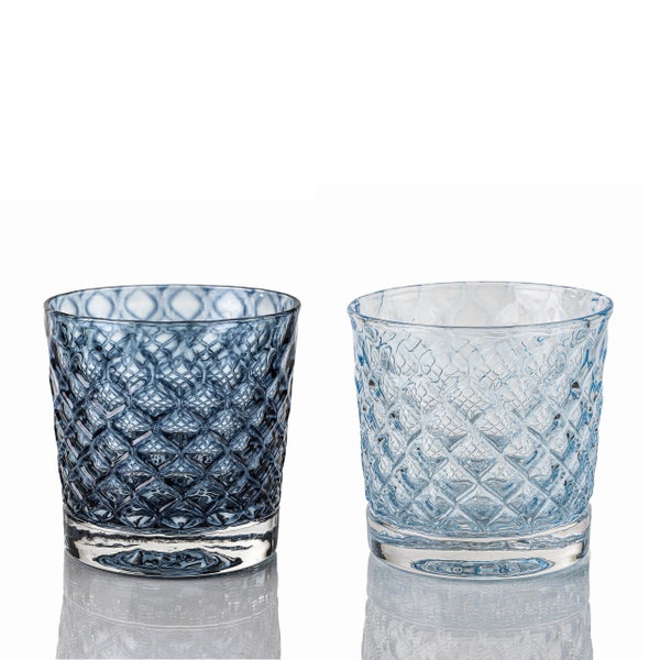 Ice & Slate Blue Mindala Glass Set - Hand Blown Glass - Glassware - Drinkware - Cocktail Glass - Retro Modern Decor