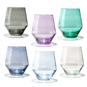 FROST Set of 6 - Sparkling HANDBLOWN Stemless Glassware | Hammered Glass | Wine Glass | Cocktail Glass | Drinkware | Barware | Wedding Gift