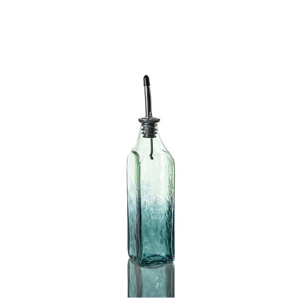 Hand Blown Glass Olive Oil Dispenser, Soap Dispenser, Olive Oil Bottle, Vinegar Bottle - Wintergreen & Deep Pine