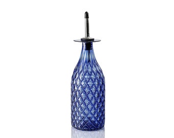 Blueberry Diamond Cut Bottle | Handblown Glass | Olive Oil | Soap | Massage Oil | Vinegar | Bar Accessories | Gift