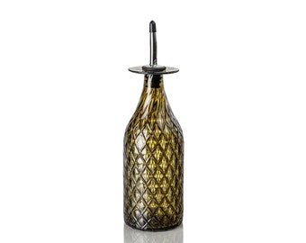 Manzanilla Diamond Cut Bottle | Handblown Glass | Olive Oil | Soap | Massage Oil | Vinegar | Bar Accessories | Gift