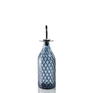 Slate Blue Diamond Cut Bottle | Handblown Glass | Olive Oil | Soap | Massage Oil | Vinegar | Bar Accessories | Gift