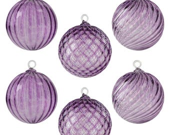 February Birthstone - Amethyst | Set of 6 | Handblown Glass Ornament | Handmade in CA | Sun Catcher | Gazing Ball | Holiday Ornament | Gift