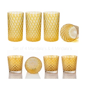 Pineapple | Mixed Set of 8 Handblown Glassware | Handmade in CA | Tumblers | Rocks | Drinkware | Cocktail Glasses | Barware | 8oz and 16oz