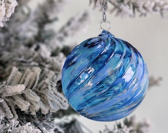 Lake Tahoe, CA | Handblown Glass Ornament | Handmade in CA | Sun Catcher | Gazing Ball | Holiday Ornament | Gift | Spiral
