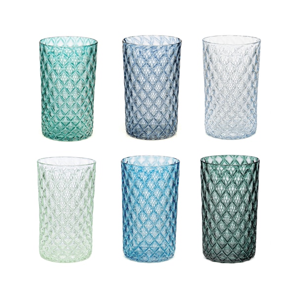Caribbean Mandala Glass Set of 6 - Handblown Glassware | Blown Glass Tumbler | Handmade Glass | Colorful Drinking Glasses | Cocktail Glasses