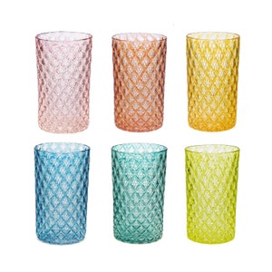 Summer | Set of 6 Handblown Glassware | Mandala Glass | Handmade in CA | Tumbler | Drinkware | Cocktail Glasses | Barware | 16oz