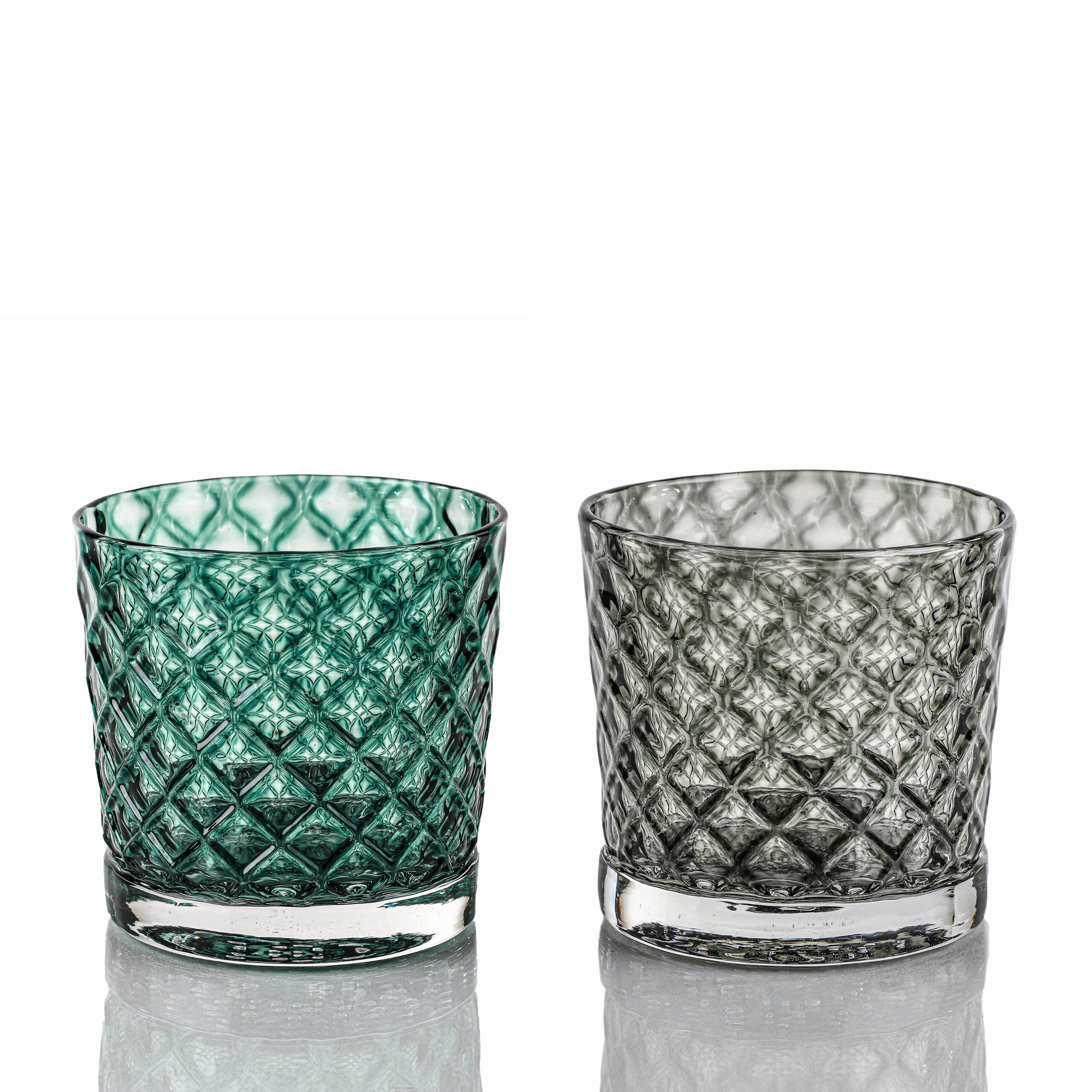 Deep Pine & Wintergreen Mindala Glass Set Hand Blown Glass 