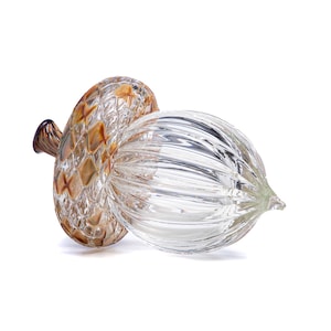 Caramel & Clear - w/ Ridges |  Giant Acorn | Handblown Glass | Made in CA | Centerpiece | Table-scape | Fall Décor | Coffee Table Art