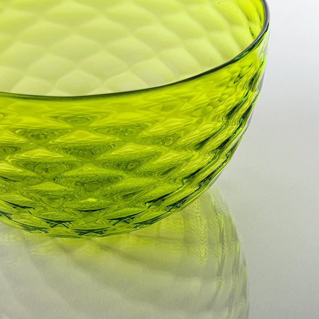 Lime Green Diamond Pattern Bowl Handblown in CA Glass Personal Size