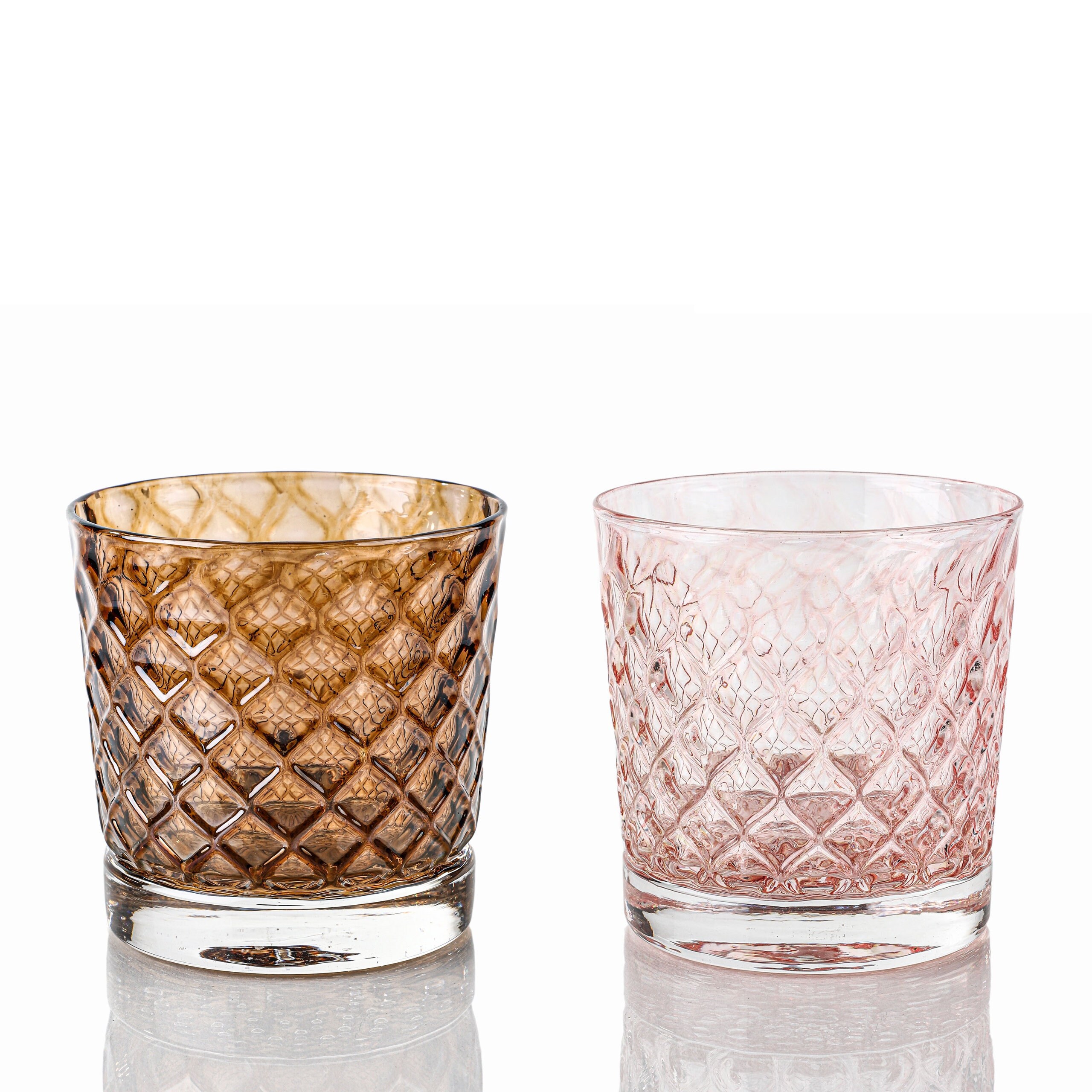 Light Brown Sugar & Pink Lemonade Mindala Glass Set - Hand Blown Glass - Glassware - Drinkware - Cocktail Glass - Retro Modern Decor