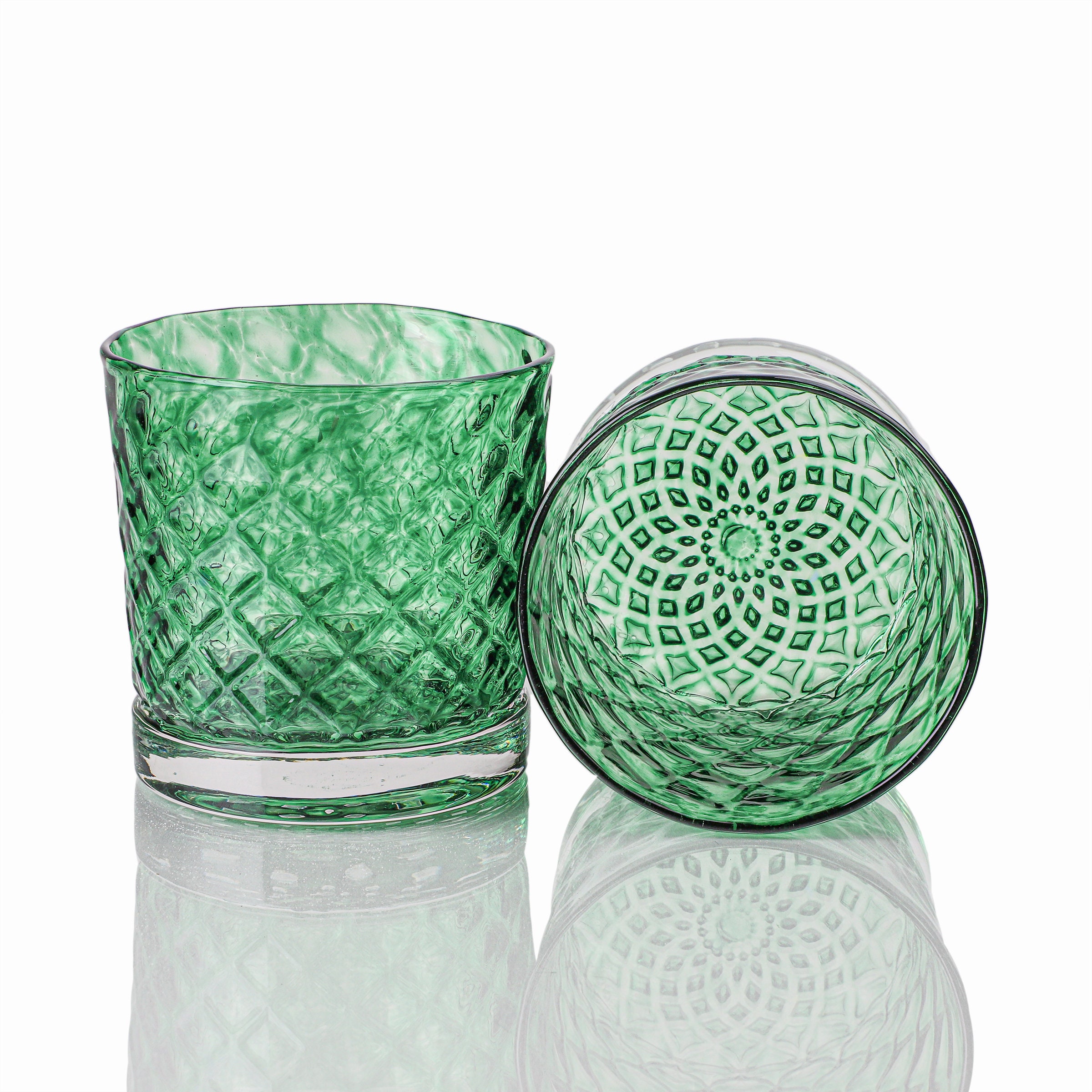 Emerald  - Green | Set of 6 Handblown Glassware | Mindala Glass | Handmade in CA | Whiskey | Drinkware | Cocktail | Barware | 8oz