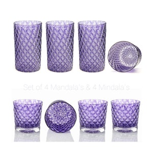 Grape | Mixed Set of 8 Handblown Glassware | Handmade in CA | Tumblers | Rocks | Drinkware | Cocktail Glasses | Barware | 8oz and 16oz