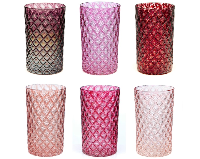Sugar Mandala Glass Set of 6 - Handblown Glassware | Blown Glass Tumbler | Handmade Glass | Colorful Drinking Glasses | Cocktail Glasses