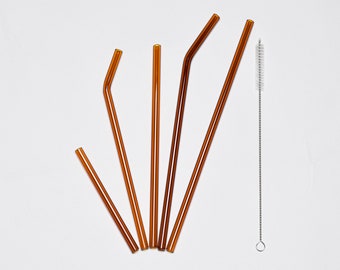 AMBER | Handblown Glass Straw | Handmade in CA | Cocktail | Drinkware | Yeti | Multiple Sizes | Reusable | Stocking Stuffer | Party Favor