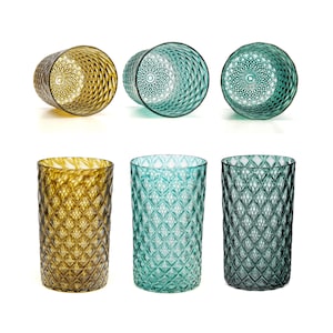 Alpine Hills | Set of 6 Handblown Glassware | Mandala Glass | Handmade in CA | Tumbler | Drinkware | Cocktail Glasses | Barware | 16oz
