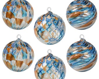 Lake, Fire & Soot | Blue | Set of 6 | Handblown Glass Ornament | Handmade in CA | Sun Catcher | Gazing Ball | Holiday Ornament | Gift