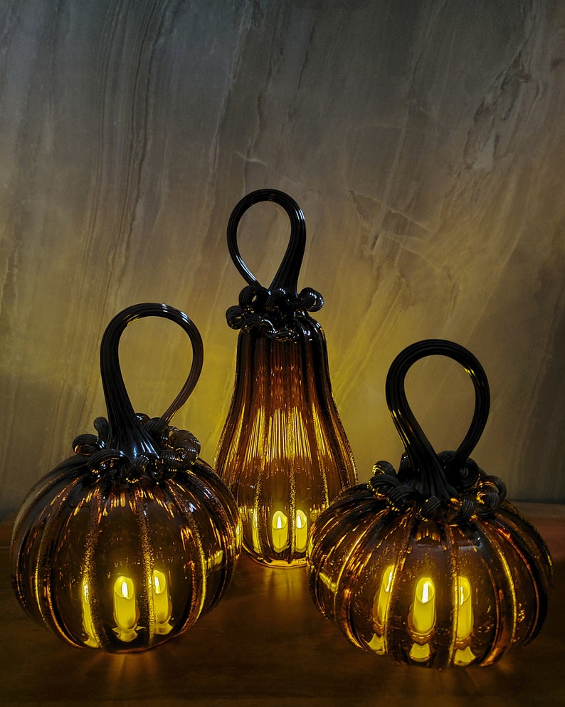 Amber Magic Signature Pumpkin With Tealight Hand Blown Etsy