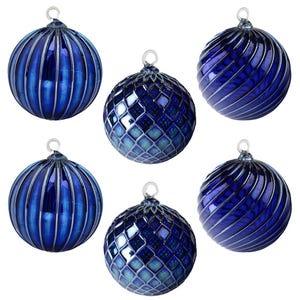 Metallic Mountain Blue | Set of 6 | Handblown Glass Ornament | Handmade in CA | Sun Catcher | Gazing Ball | Holiday Ornament | Gift