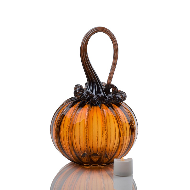 Amber Magic Signature Pumpkin With Tealight Hand Blown Etsy