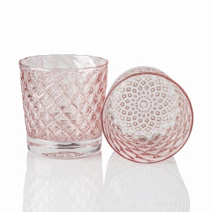 Pink - Light Pink | Set of 6 Handblown Glassware | Mindala Glass | Handmade in CA | Whiskey | Drinkware | Cocktail | Barware | 8oz