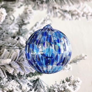 Arctic Chill | Blue | Handblown Glass Ornament | Handmade in CA | Sun Catcher | Gazing Ball | Holiday Ornament | Gift | 20 Point