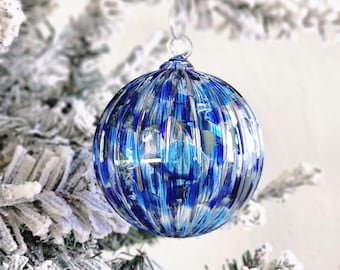 Arctic Chill | Blue | Handblown Glass Ornament | Handmade in CA | Sun Catcher | Gazing Ball | Holiday Ornament | Gift | 20 Point