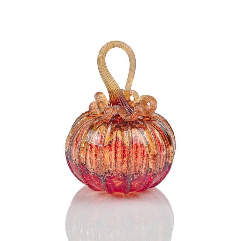 Grapefruit & Candy Apple Red Light up Pumpkin Handblown Glass Handmade