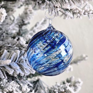 Arctic Chill | Handblown Glass Ornament | Handmade in CA | Sun Catcher | Gazing Ball | Holiday Ornament | Gift | Spiral