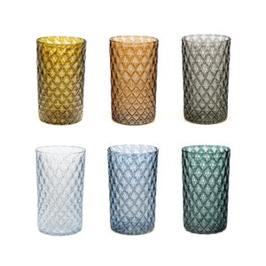 Coastal | Set of 6 Handblown Glassware | Mandala Glass | Handmade in CA | Tumbler | Drinkware | Cocktail Glasses | Barware | 16oz