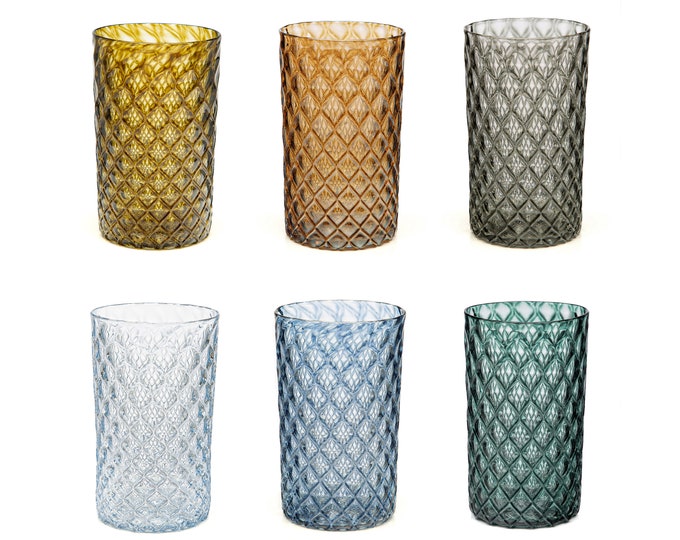 Coastal Mandala Glass Set of 6 - Handblown Glassware | Blown Glass Tumbler | Handmade Glass | Colorful Drinking Glasses | Cocktail Glasses