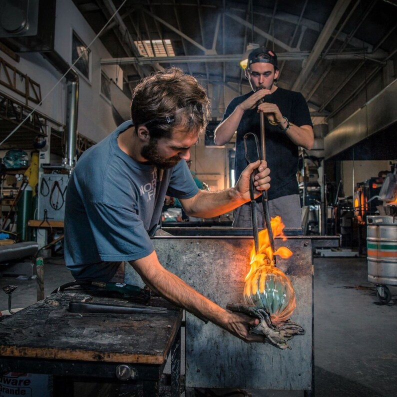 Grapefruit & Candy Apple Red Light up Pumpkin Handblown Glass Handmade