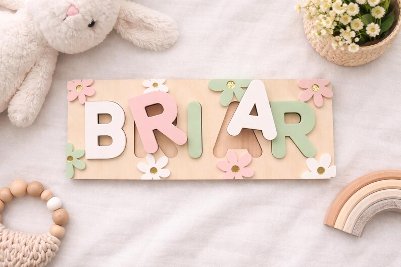 Brair Letters Personalized Name Puzzle | Wood & Acrylic Name Puzzle | Daisy Toddler ...