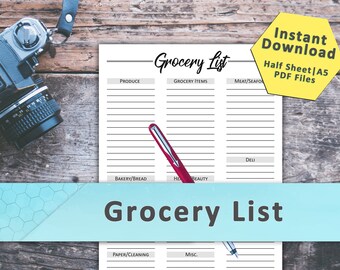 grocery list printable instant download meal planner etsy