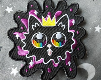 Black Cat Blep Blepping Void Sew on Patch 9cm 90mm approx