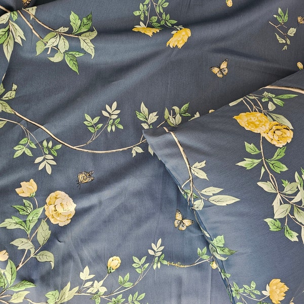 Cotton satin duvet cover with flowers and butterfly / soft fabric, with zipper / Home textile